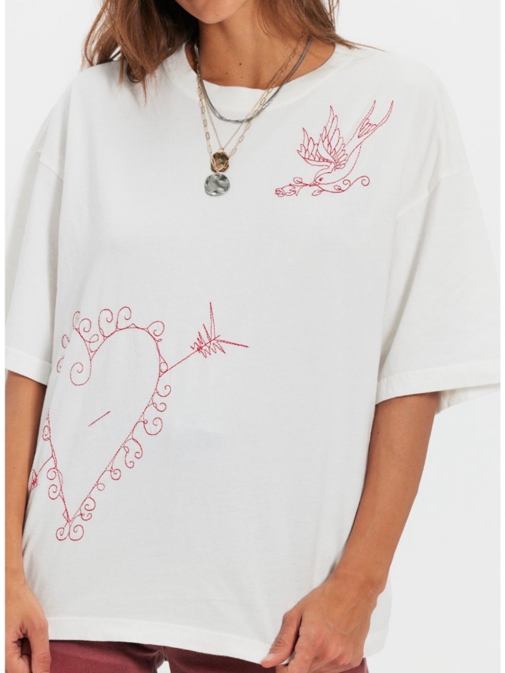 Free People Ragabond┆XS┆More Amore Embroidered Tee┆Ivory Combo┆320 - Picture 3 of 4